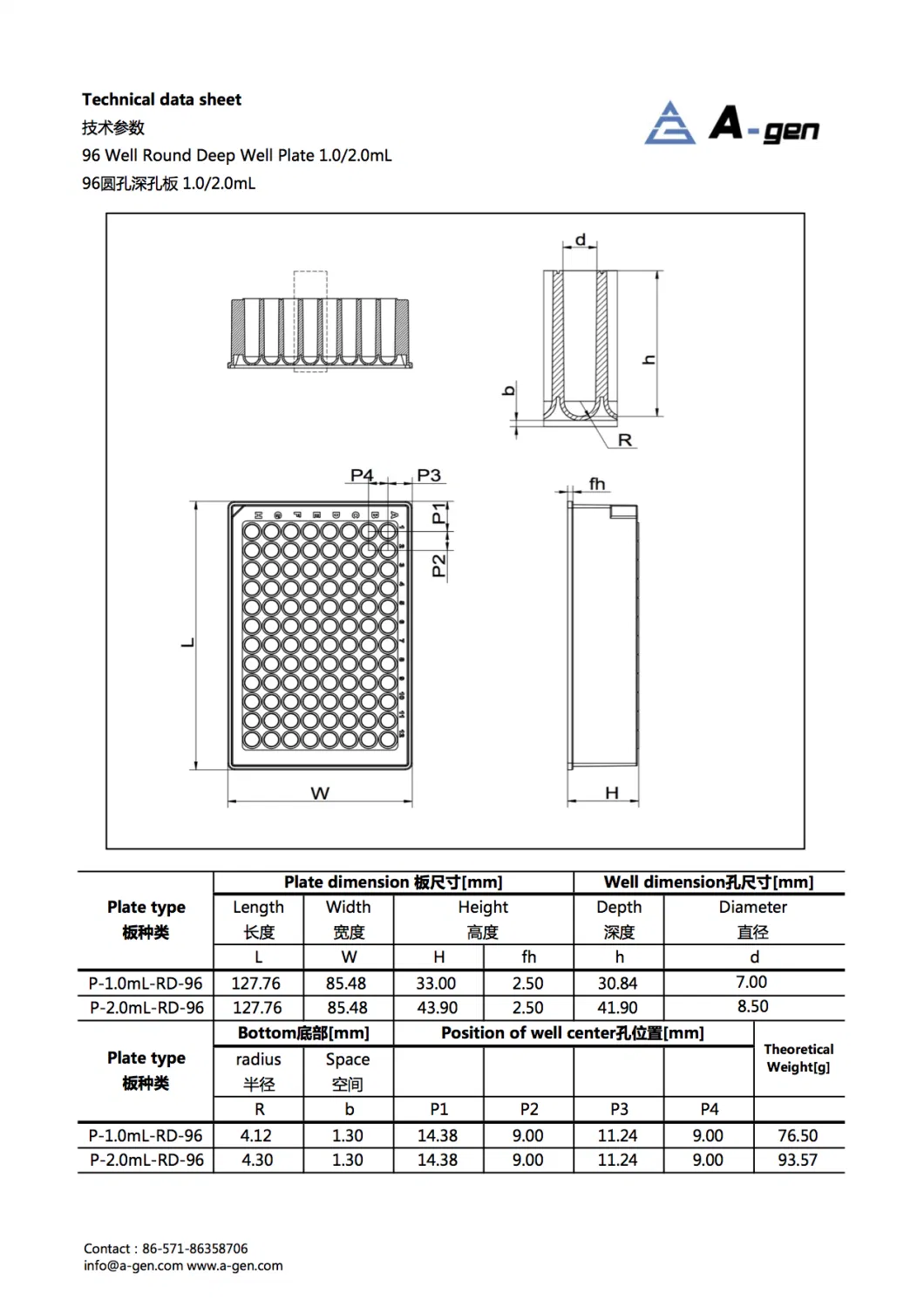 Lab High-Precision 2.0ml Clear Polypropylene Round Deep Well Plate P-2.0-Rda-96 Nucleic Acid Extraction