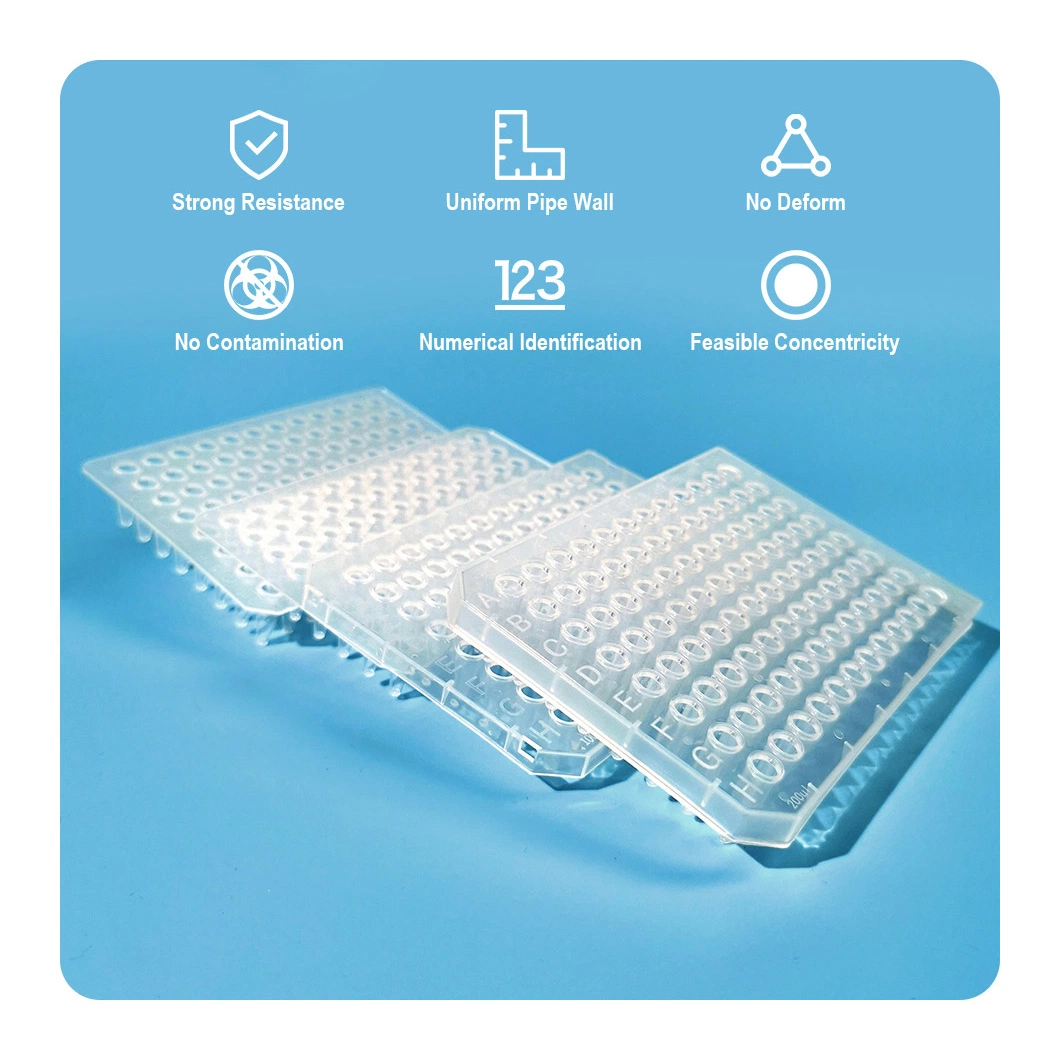 Laboratory Medical Consumables Manufacturer Transparent Adhesive 0.1ml 96 Well No-Skirt PCR Plate with High Edge