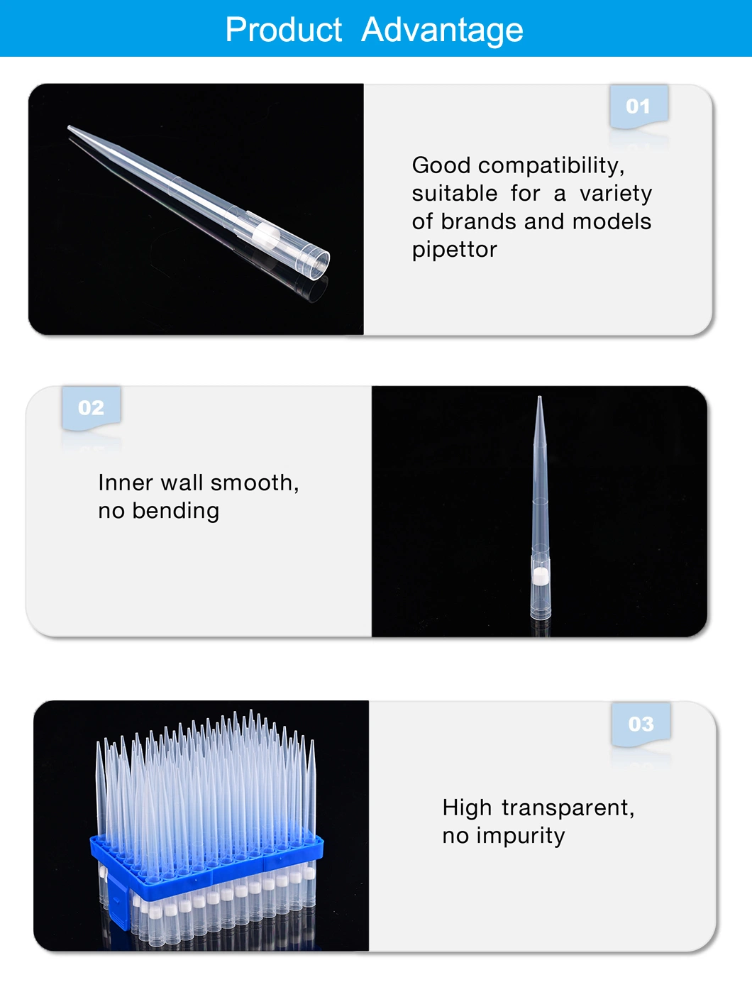 Medical Supply Clear Sterile/Filter/Low Retention Tips 10UL Standard Tip Universal Pipette Tips Filtered Tips for Laboratory Agriculture/Veterinary